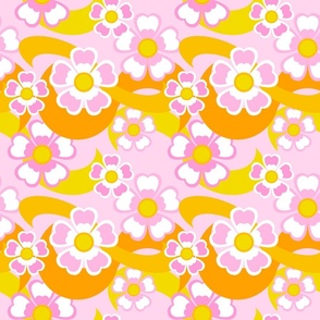 Retro Flowers - Orange and Pink