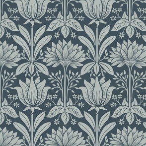 Tulip Damask - Large - Blue - Light On Dark