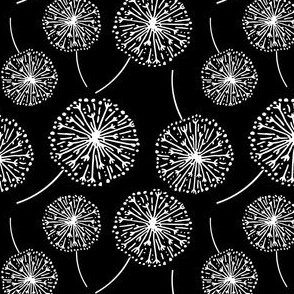 Monochrome dandelion clocks white on black (medium)