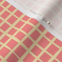 Wonky Yellow and Pink Square Grid Plaid Gingham Check Small Scale