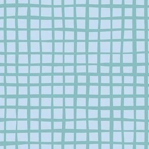 Wonky Blue Square Grid Plaid Gingham Check Small Scale