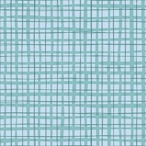 Wonky Blue and Green Square Grid Plaid Check Small Scale