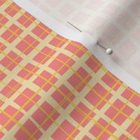 Wonky Yellow and Pink Square Grid Plaid Check Small Scale