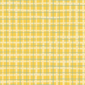 Wonky Yellow and Green Square Grid Plaid Check Small Scale