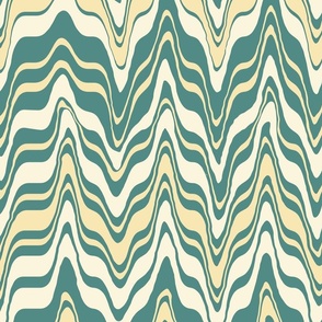 (Large) Retro Modern Zig Zag Marbled Chevron Stripes in Yellow and Teal Green