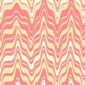 (Large) Retro Modern Zig Zag Marbled Chevron Stripes in Grapefruit Pink and Pastel Yellow