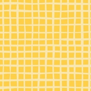 Wonky Yellow Square Grid Plaid Gingham Check Small Scale