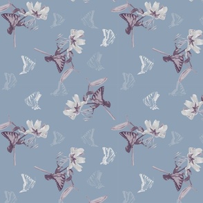 Butterfly and Lily in Dusky Blue