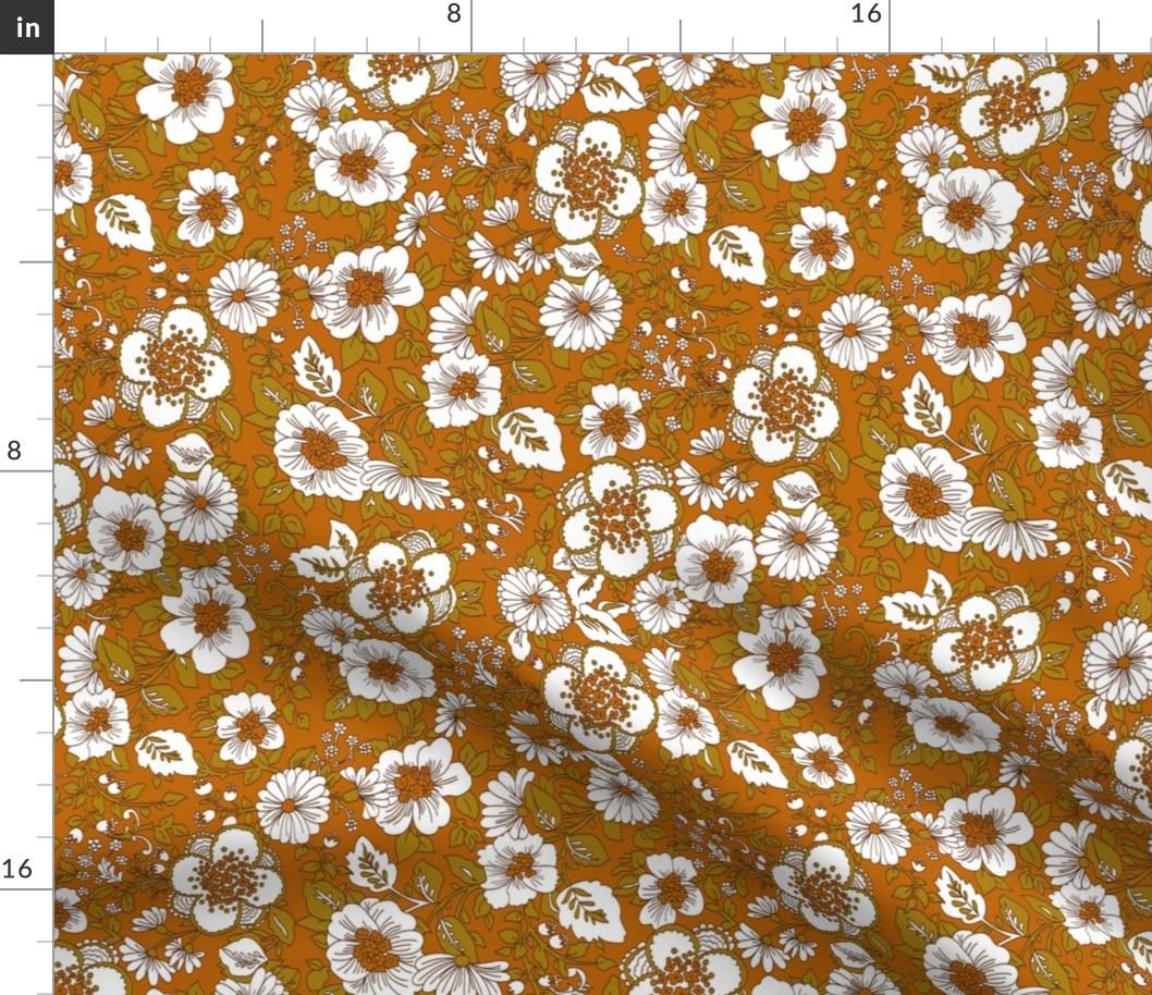 Retro Flowers on Orange