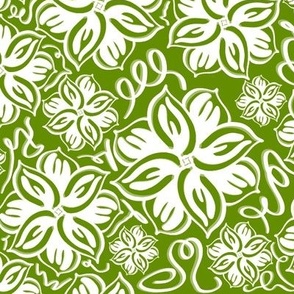White and Light Green Floral on Vivid Green
