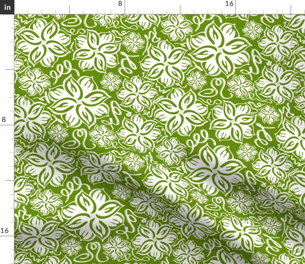 White and Light Green Floral on Vivid Green