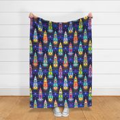 Rocket Cats- Space Cat- Navy Blue Background Large- Rocketship- Intergalactic- Multicolored Space Exploration - Science- Pets- Novelty Kids Wallpaper