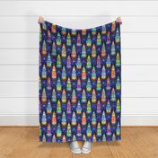 Rocket Cats- Space Cat- Navy Blue Background Medium- Rocketship- Intergalactic- Multicolored Space Exploration - Science- Pets- Novelty Kids Wallpaper