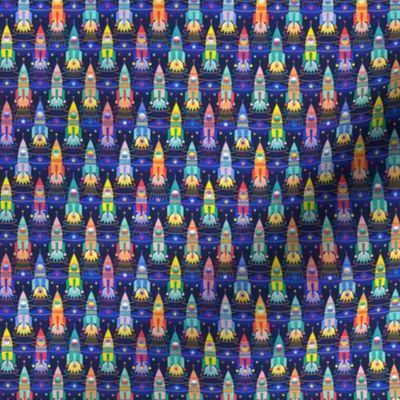 Rocket Cats- Space Cat- Navy Blue Background Micro- Rocketship- Intergalactic- Multicolored Space Exploration - Science- Pets- Novelty Kids Wallpaper
