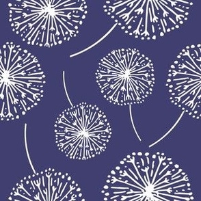 Dandelion clocks white on Pantone Navy Blue (large)