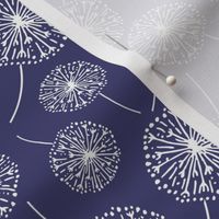 Dandelion clocks white on Pantone Navy Blue (medium)