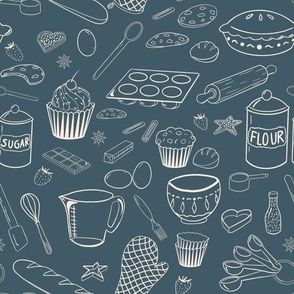 Baking Tools and Treats Outlined- Cerulean and Ivory