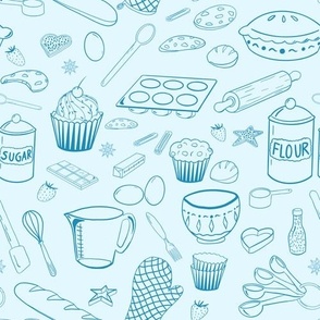 Baking Tools and Treats Outlined- Baby Blue & Azure