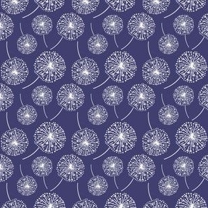 Dandelion clocks white on Pantone Navy Blue (small)