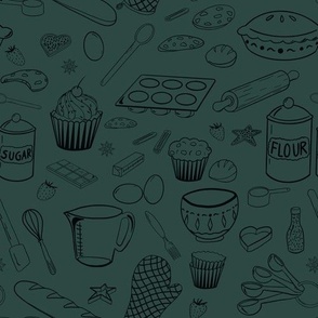 Baking Tools and Treats Outlined- Teal and Black