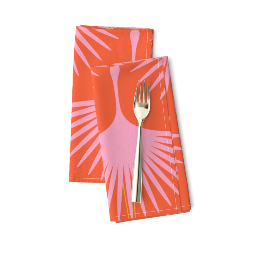 Art Deco Swans - Pink on Red/Orange - 12" Wide Repeat