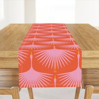 Art Deco Swans - Pink on Red/Orange - 12" Wide Repeat