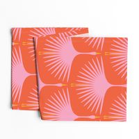 Art Deco Swans - Pink on Red/Orange - 12" Wide Repeat