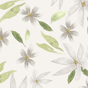 White lily, lily, floral, botanical, pretty, watercolor, bed linen, large scale, greenery, floral, lily flower,  wallpaper