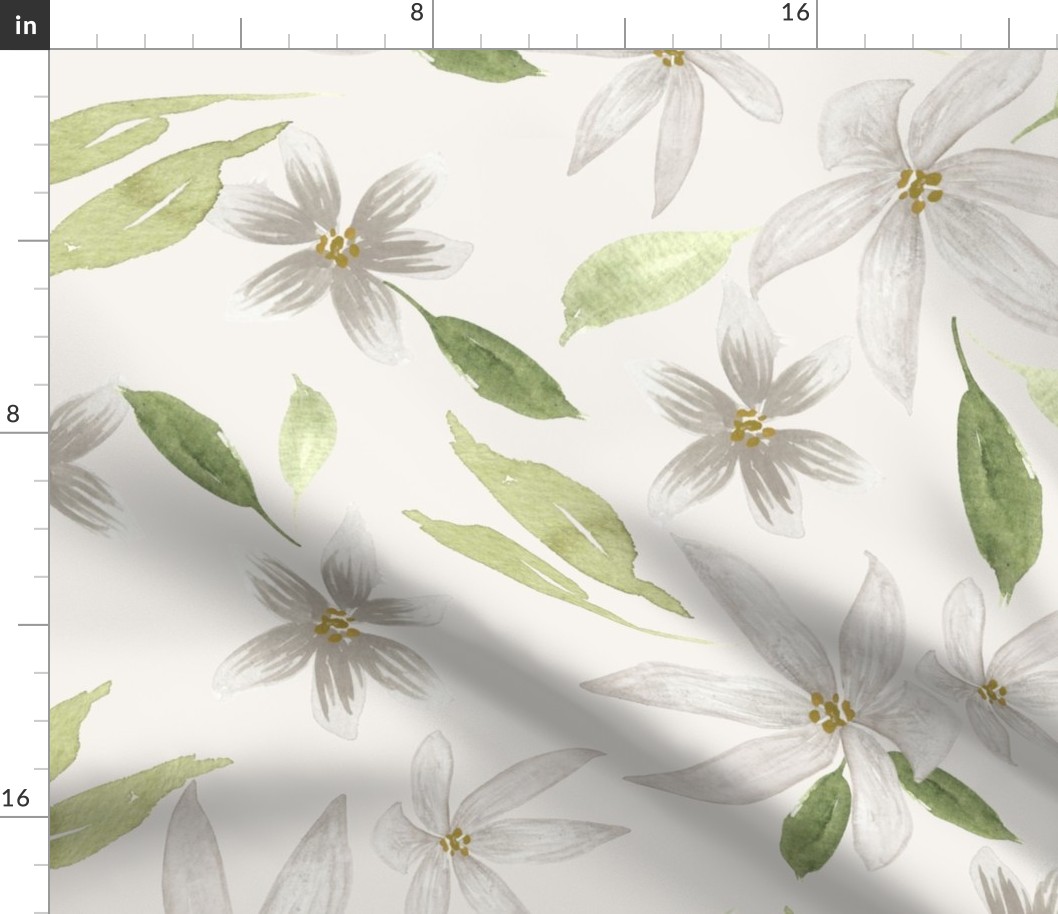 White lily, lily, floral, botanical, pretty, watercolor, bed linen, large scale, greenery, floral, lily flower,  wallpaper