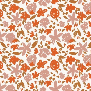 Fall floral, pink, cream, orange, red, fall tone, fall leaves, fall colors, botanical, pretty, autumn, flowers, girly, dress, muted, fall, winter