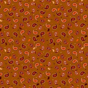 Brown, beige and orange paisley - Small scale