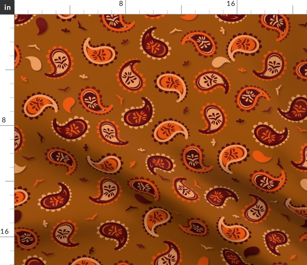 Brown, beige and orange paisley - Medium scale