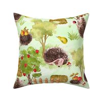 21"  LARGE Hedgehog Fall Harvest In Garden, Apple Harvest, Nursery Hedgehog Fabric