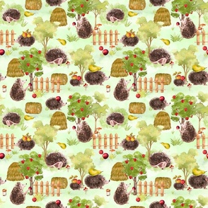 9" SMALL Hedgehog Fall Harvest In Garden, Apple Harvest, Nursery Hedgehog Fabric