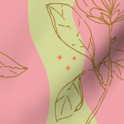 Wavy Retro Vintage Magnolia Line art with some magic sparkles in candy colors.