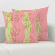 Wavy Retro Vintage Magnolia Line art with some magic sparkles in candy colors.