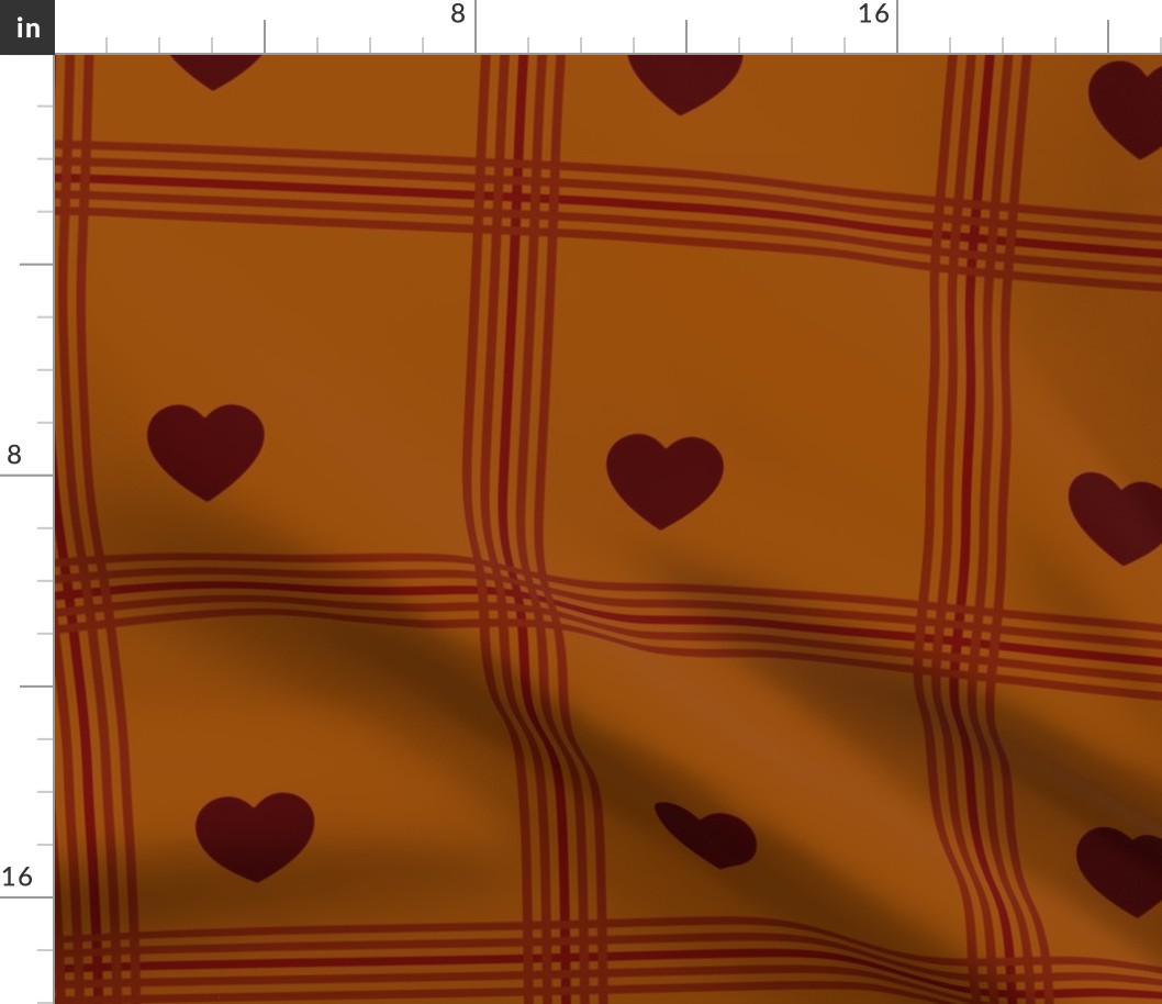 Brown plaid with hearts - Medium scale