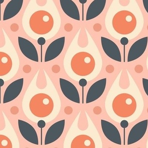 1070 - retro flowers, berries / pink