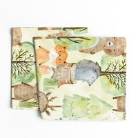21"  LARGE Watercolor Woodland Animals In Forest  