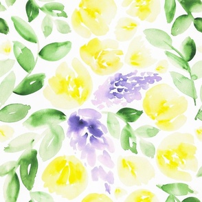 18" Floral in yellow, violet and green