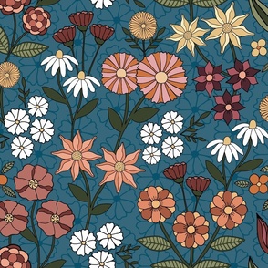 Fabulous Florals on Teal (Large Scale)