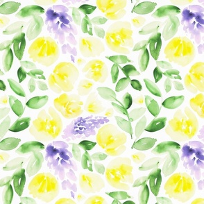 12" Floral in yellow, violet and green