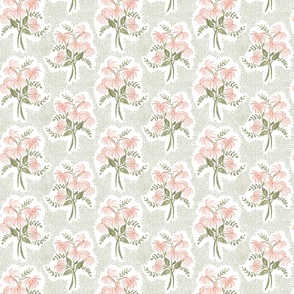 Small Pearl's Bouquet  Olive_ peach on white