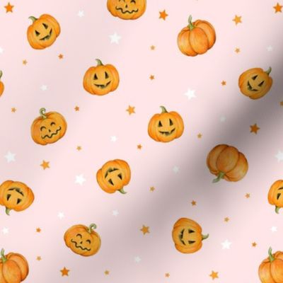 Halloween Pumpkins and Stars scattered on blush - small scale