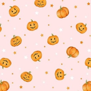 Halloween Pumpkins and Stars scattered on blush - small scale