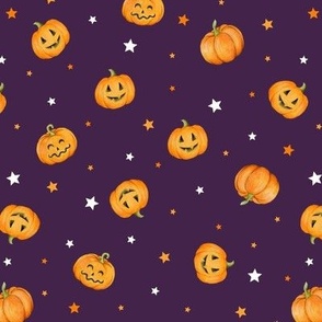 Halloween Pumpkins and Stars scattered on blackberry - small scale