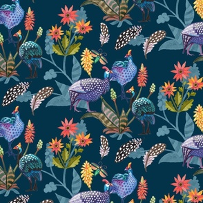 Guinea Fowl Flowers (Prussian Blue)