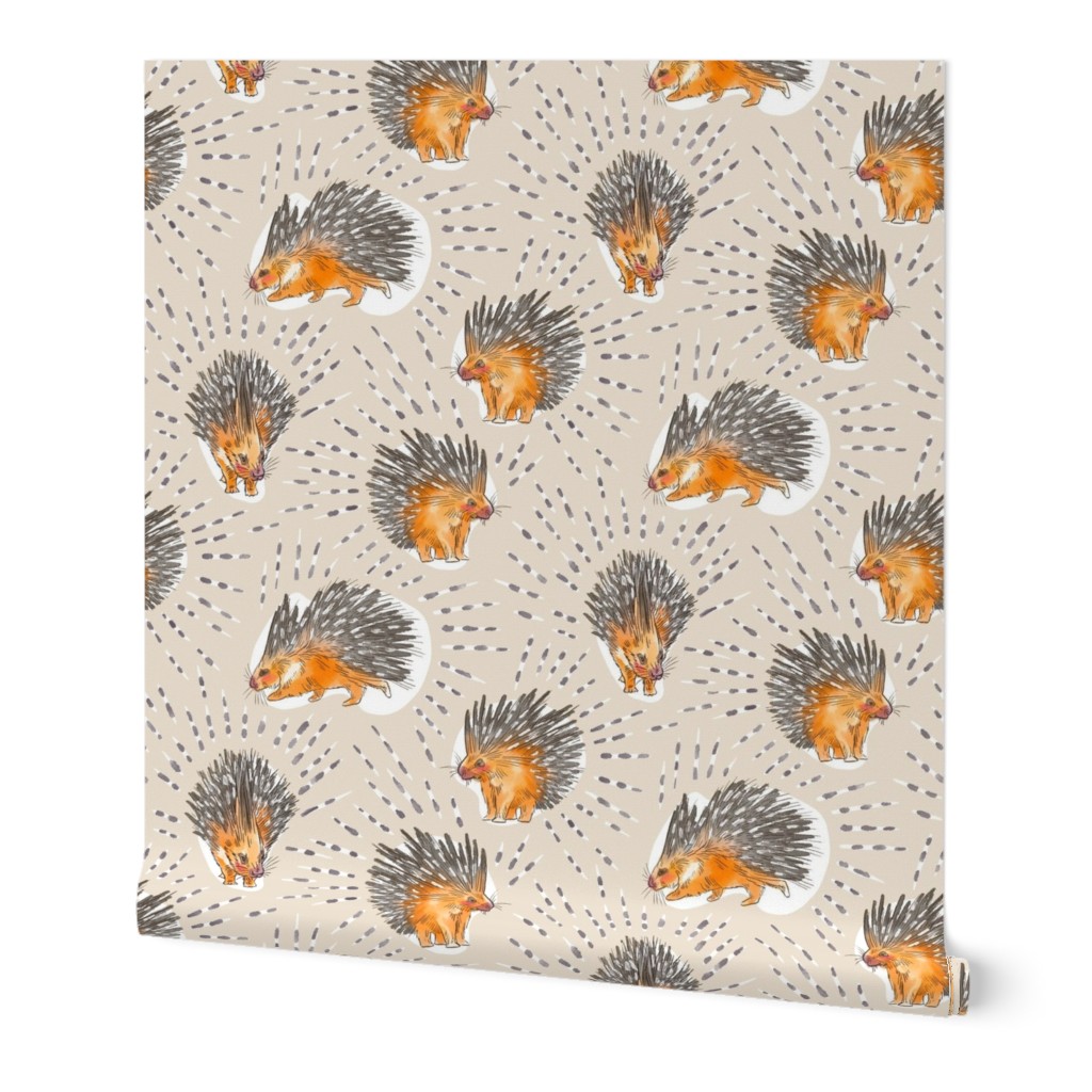 African Porcupine, Large on Beige (White Coffee)