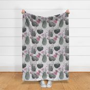 VINTAGE BLOOMING CACTI - MUTED RETRO, PINK BLOSSOMS