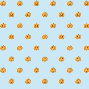 Jack-o'-lantern Rows Halloween Pumpkins on light blue - tiny scale